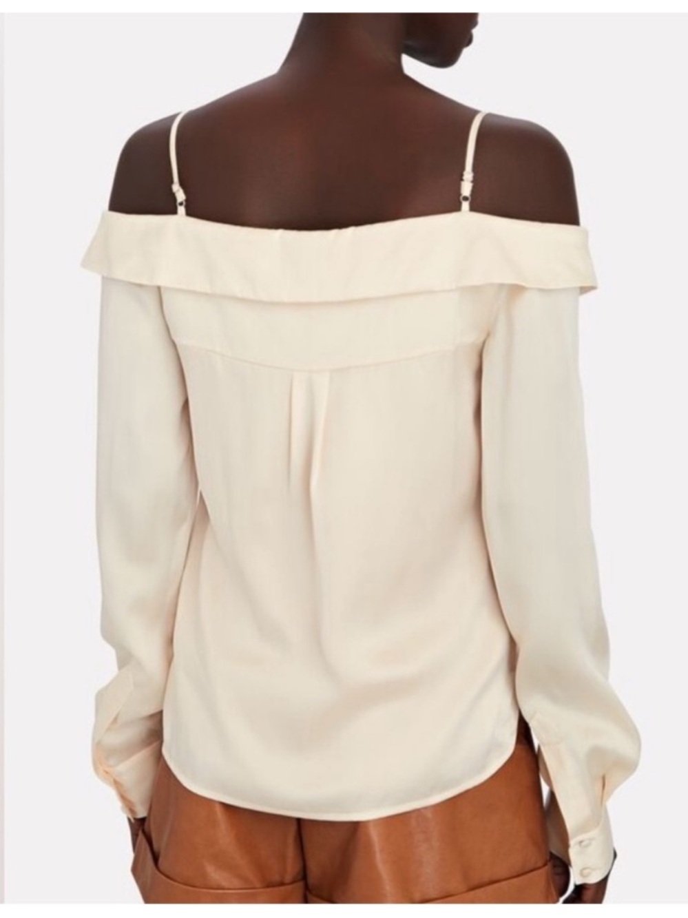 Jonathan Simkhai Caylee Silk Lace Plisse Off Shoulder Button Down Ivory - Picture 2 of 8